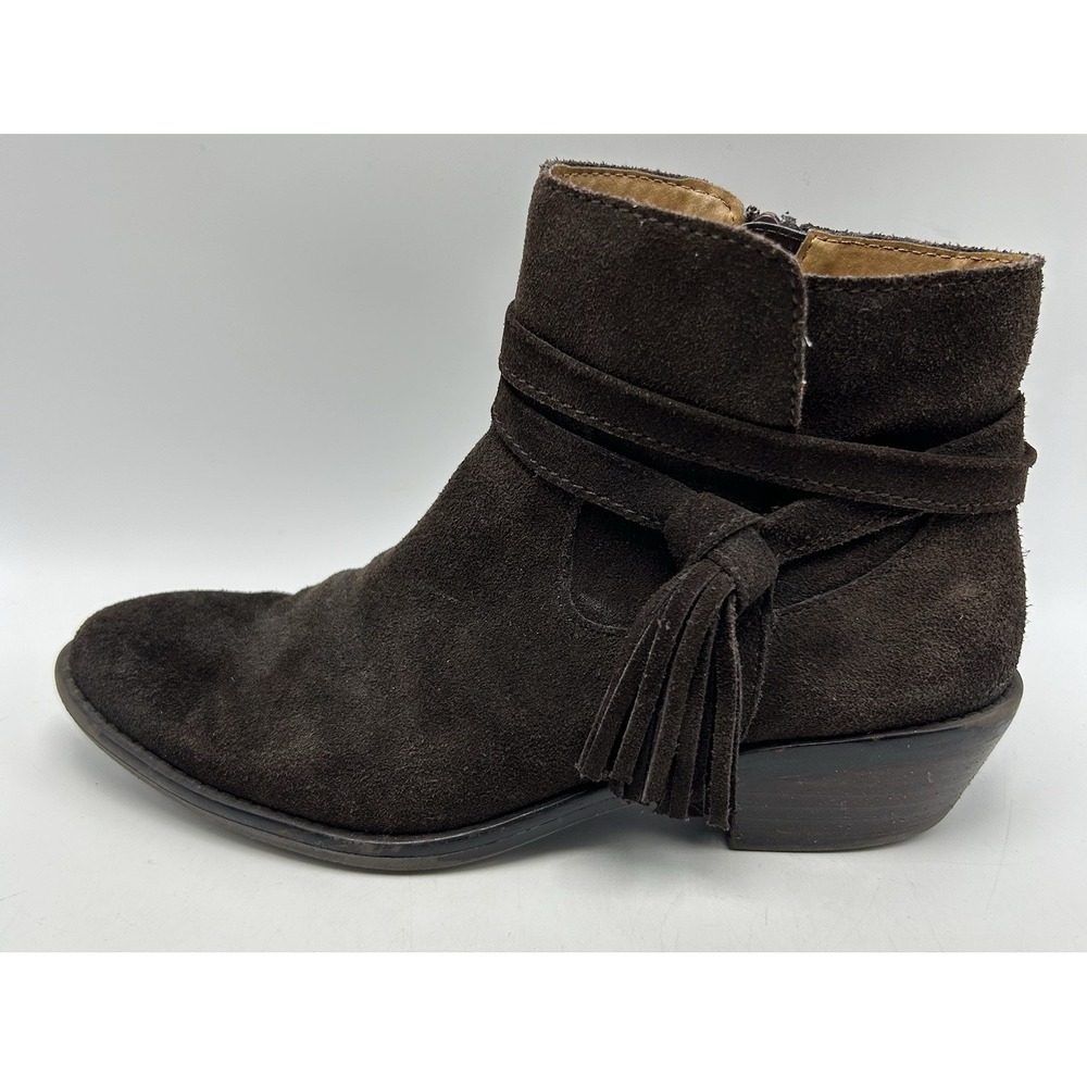 Sofft Ankle Boots Womens 7.5 M Dark Brown Suede Tamala Tassel Fringe Western